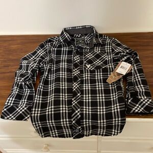 Boys button front shirt black and white plaid